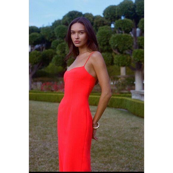 NWOT Amanda Uprichard Lawrence Colorblock Maxi Dress in White & Crimson Red Sz S - Picture 2 of 11